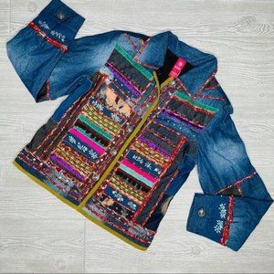 Sandy starkman embroidered patchwork jean jacket